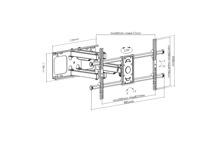 KONIC, 37"-90", Heavy-Duty Full-Motion TV Wall Mount,37"-90",75kg,200x200,400x200,300x300,400x400,600x400,800x400